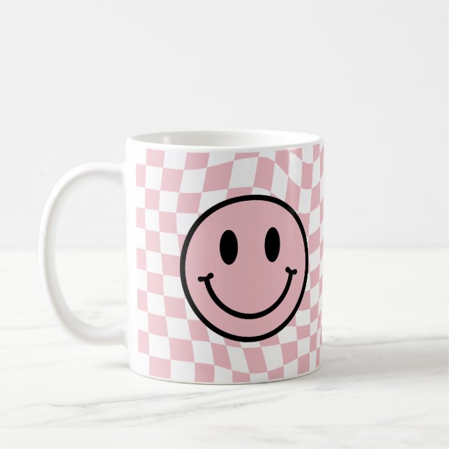 Vågigt Rosa Preppy Smile Kaffemugg (Vänster)