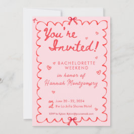 Vågigt Rosa Red Bachelorette-inbjudan för tidslinj Inbjudningar