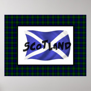 Vågigt Scotland Flagga och Tartan Poster