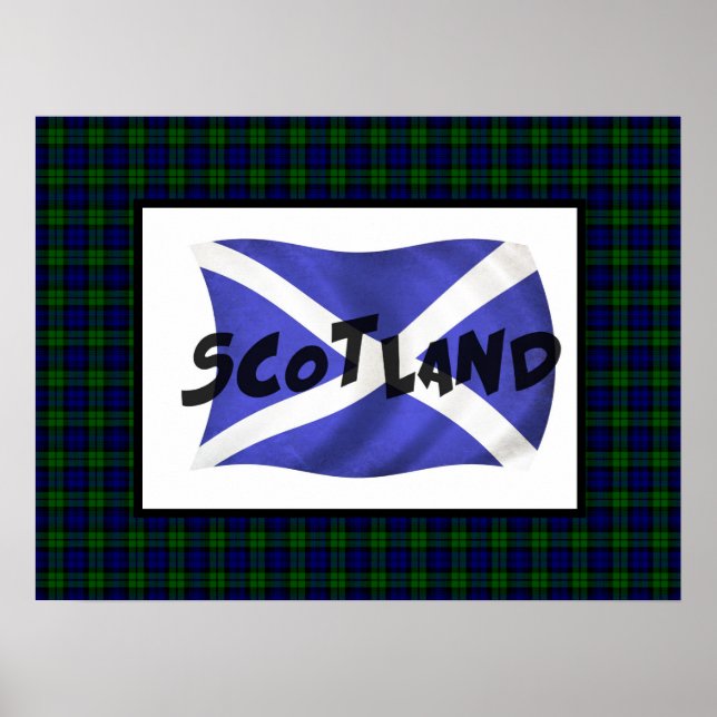 Vågigt Scotland Flagga och Tartan Poster (Framsidan)