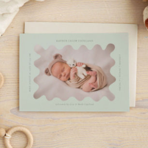 Vågigt snabbt Grönt Ram Birth Announcement Photo Meddelande