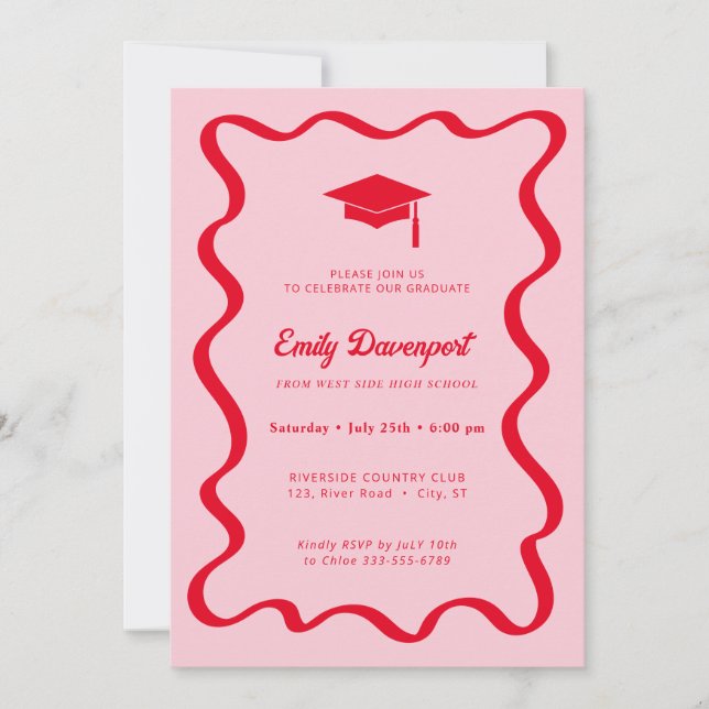 Vågigt Studenten-inbjudningsfoto på baksidan Inbjudningar (Framsida)