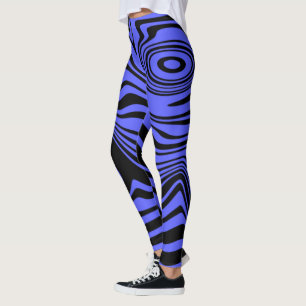 Vågigt svarta, blå, strimlade skinn i Färg Leggings