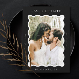 Vågigt Svartvitt, modernt fotospardatum Inbjudningar