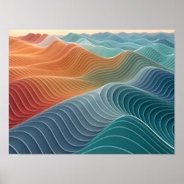 Vågigt topografiskt Linjer i 3D Poster