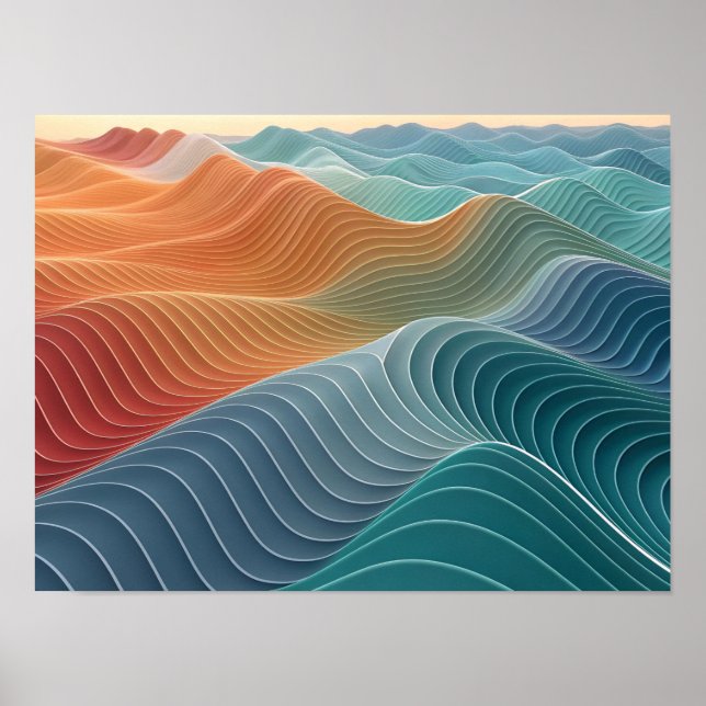 Vågigt topografiskt Linjer i 3D Poster (Framsidan)
