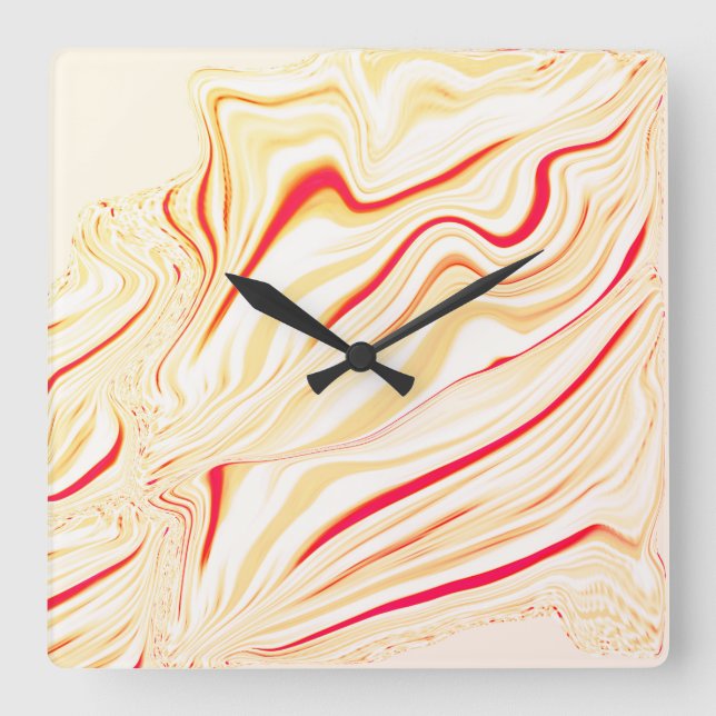 Vågigt trasa med ljusbeige toner, röd rosa fyrkantig klocka (Framsida)