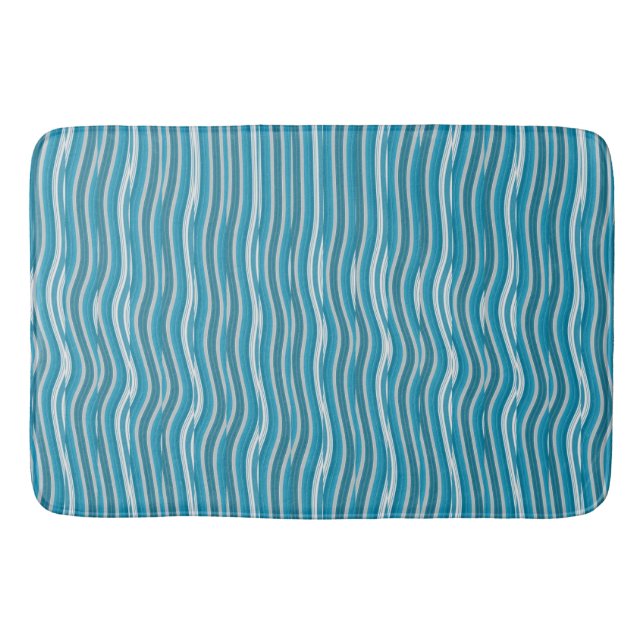 Vågigt Turkos och White Rand Badrumsmatta (Framsidan)