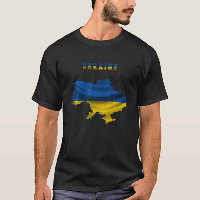 Vågigt ukrainska Flagga Karta i Ukraina T Shirt (Framsida)