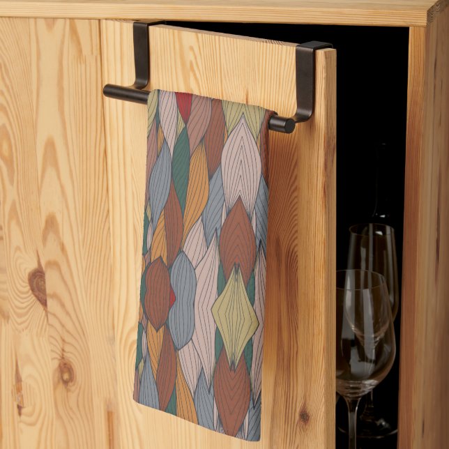 Vågigt Unikt Mönster med Rosa Orange Brown-Grönt Kökshandduk (Thirds Fold)