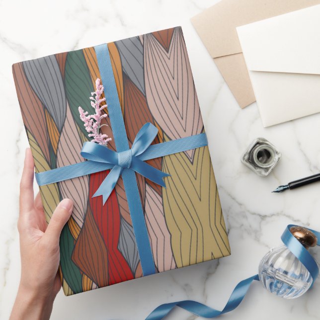 Vågigt Unikt Mönster med Rosa Orange Brown-Grönt Presentpapper (Gifting)