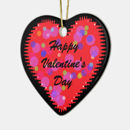 Vågigt Valentindagen Heart och Circles Ceramic Orn Julgransprydnad Keramik