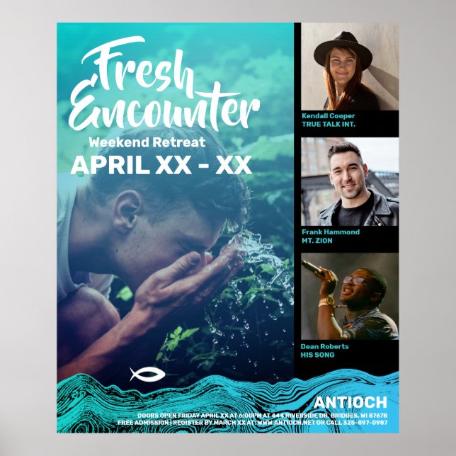 Vågigt Vatten Jesus Fish Poster (Framsidan)