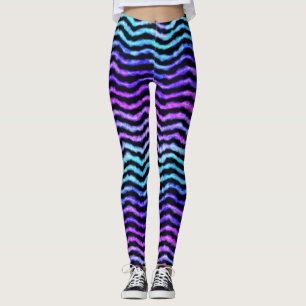 vågigt vattenfärg - cyan och lila: leggings