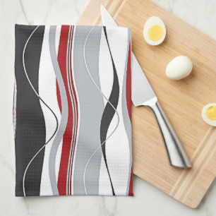 Vågigt vit & grå färg för vertikala randar rö kökshandduk