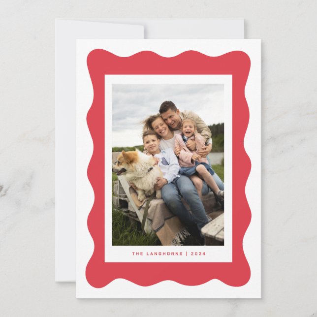 Våglinjeborder Enkel Minimalistisk Julkort Inbjudningar (Framsida)