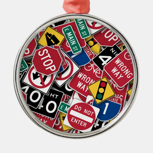 Vägmärkedesign Julgransprydnad Metall (Framsidan)