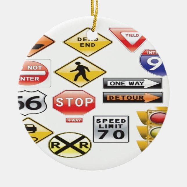 Vägmärken och trafikljusdesign julgransprydnad keramik (Framsidan)
