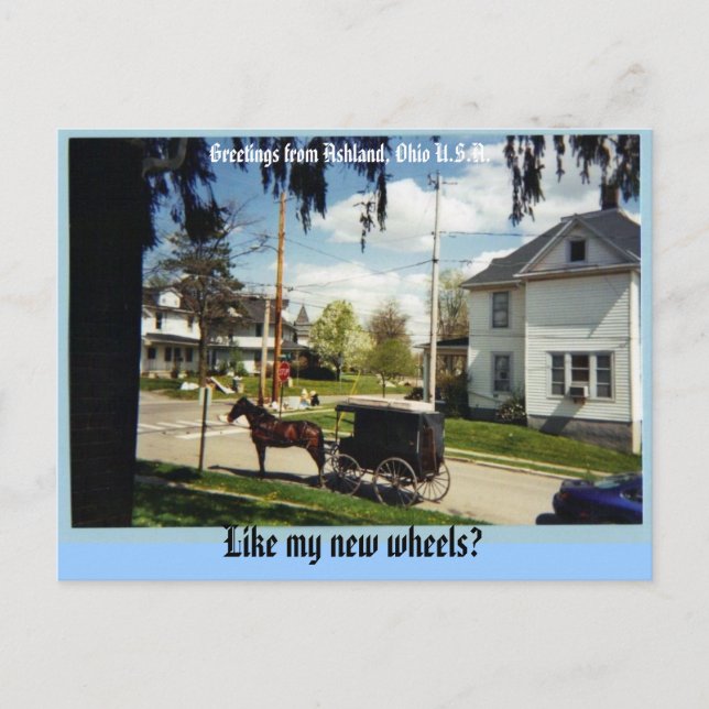 vagn, Hälsning från Ashland, Ohio U.S.A., Lik... Vykort (Framsida)