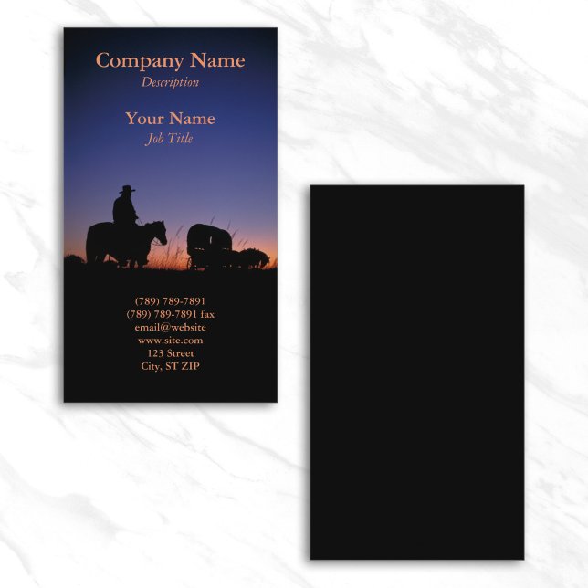 Vagn Tåg Västerländsk Solnedgång Foto Visitkort (Sunset Wagon Train Photo Vertical Business Card)