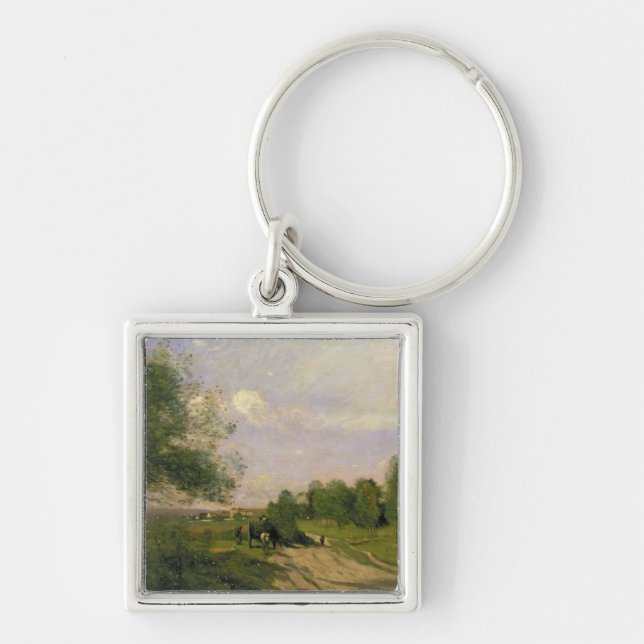 Vagnen, souvenir av Saintry, 1874 Fyrkantig Silverfärgad Nyckelring (Framsidan)