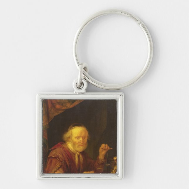 Vägning av guld fyrkantig silverfärgad nyckelring (Framsidan)