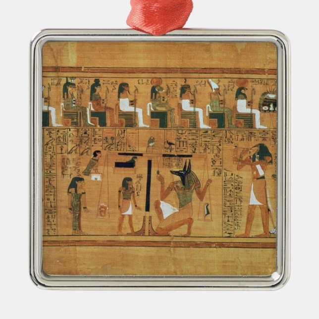 Vägningen av hjärta mot fjädern av julgransprydnad metall (Framsidan)