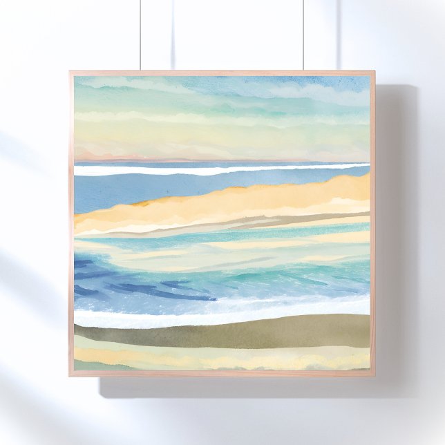 Vågor av Blått | Ocean Strand Strand Vattenfärg Poster (Skapare uppladdad)