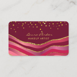 Vågor Burgundy Guld Minimala Ränder Makeup Artist Visitkort