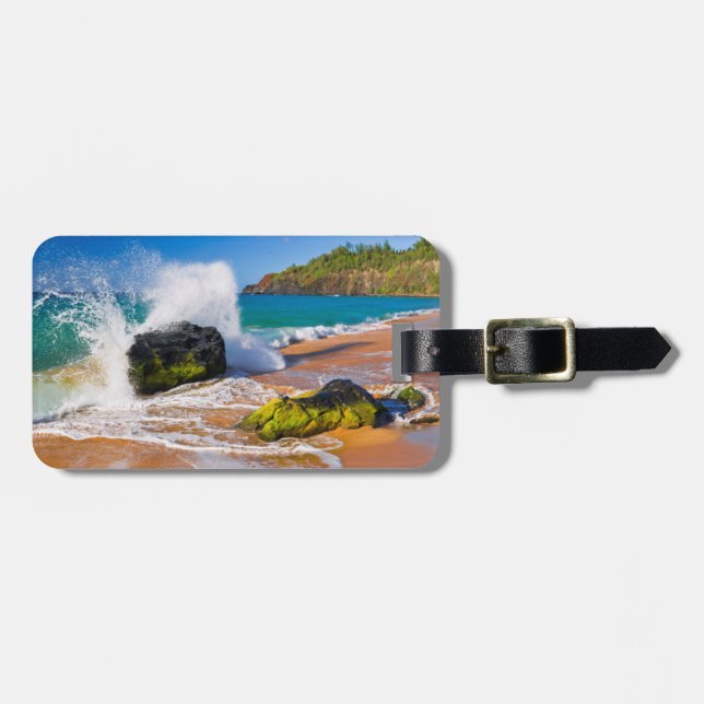 Vågor kraschar på stranden, Hawaii Bagagebricka (Horisontell Framsida)