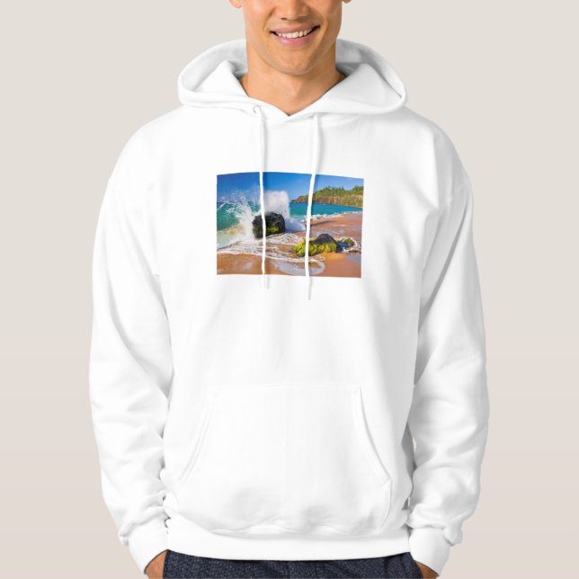 Vågor kraschar på stranden, Hawaii Hoodie (Framsida)