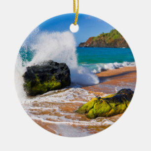 Vågor kraschar på stranden, Hawaii Julgransprydnad Keramik