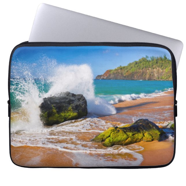 Vågor kraschar på stranden, Hawaii Laptop Fodral (Framsidan)