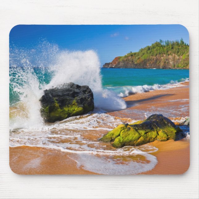 Vågor kraschar på stranden, Hawaii Musmatta (Framsidan)