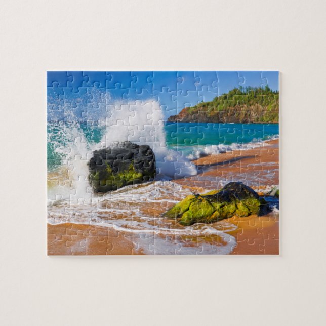 Vågor kraschar på stranden, Hawaii Pussel (Horisontell)