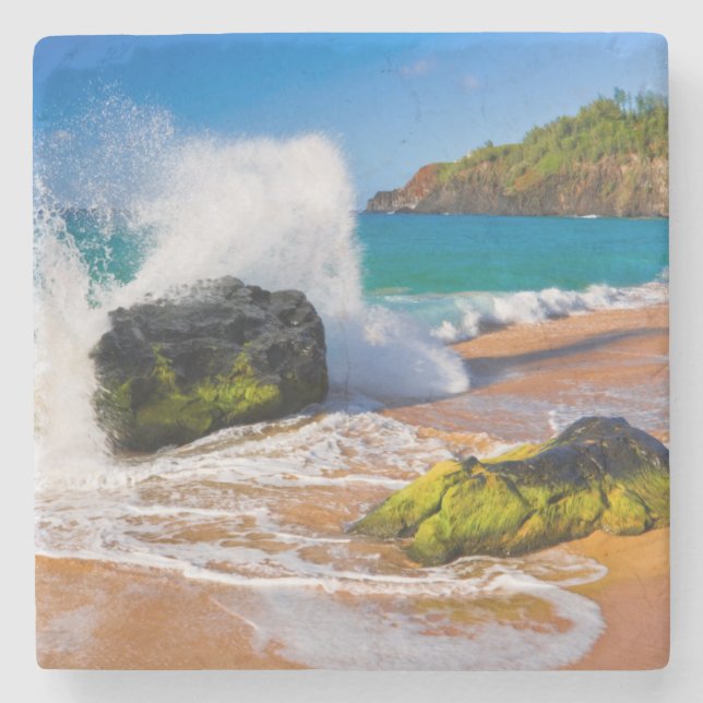 Vågor kraschar på stranden, Hawaii Stenunderlägg (Framsidan)