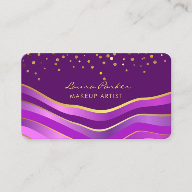 Vågor Lila Guld Minimala Ränder Makeup Artist Visitkort (Framsida)