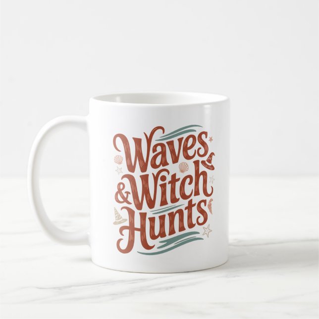 Vågor och Häxjakter Rolig Boklig Fantasy Kaffemugg (Vänster)