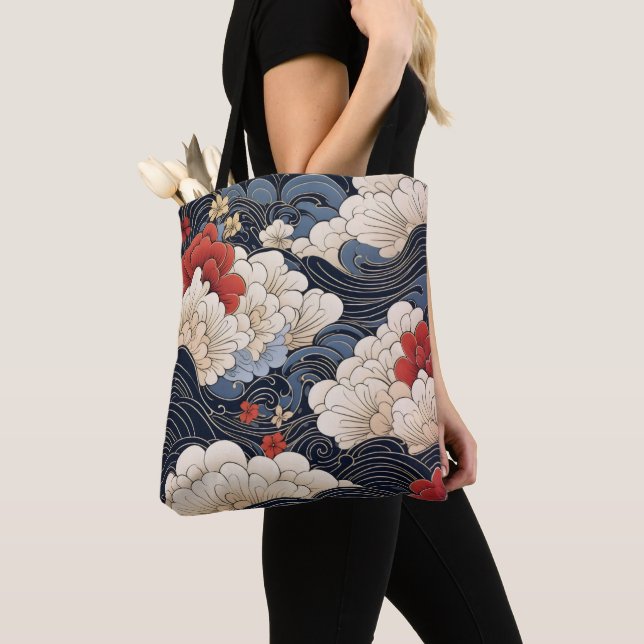 Vågor Ukiyo-e stil Tygkasse (Närbild)