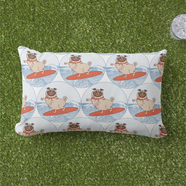 Vågpil med lycklig pug hund på lumbalfolie med yfb lumbarkudde (Gräs)