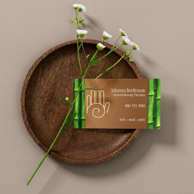 Vågrät av färsk Bamboo-massage Alternativt Visitkort (Fresh Bamboo Massage Therapy Horizontal Alternate Business Card)
