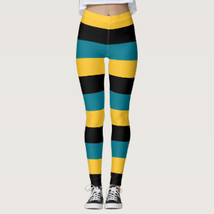 Vågrät Bahamas National Flagga Färg Stripe Leggings