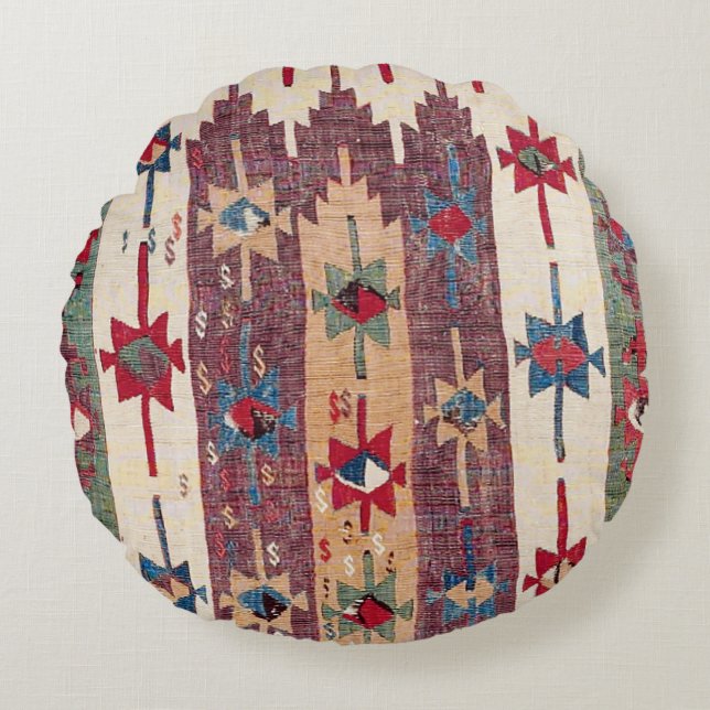 Vågrät Band Kilim Lila Grönt Bands  Rund Kudde (Framsidan)