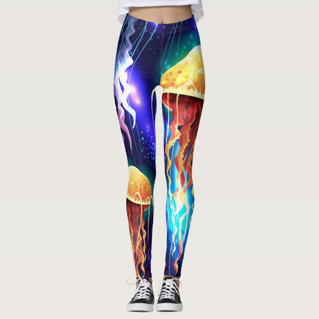 Vågrät Banner för lowing Underwater Jellyfish Leggings (Framsida)