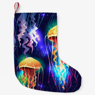 Vågrät Banner för lowing Underwater Jellyfish Liten Julstrumpa
