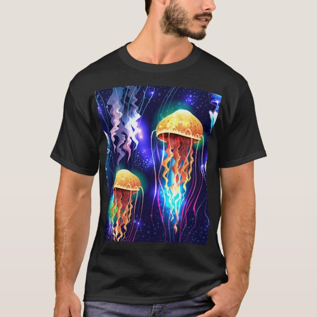 Vågrät Banner för lowing Underwater Jellyfish T Shirt (Framsida)