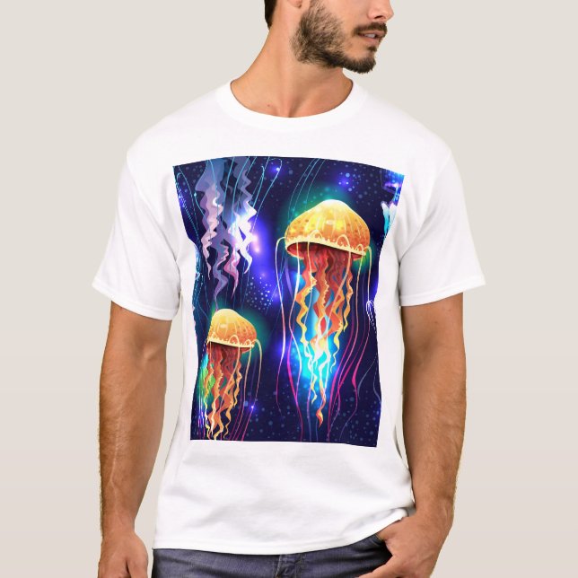 Vågrät Banner för lowing Underwater Jellyfish T Shirt (Framsida)
