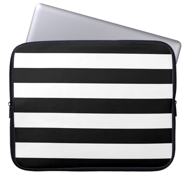 Vågrät Black and White Rand Laptop Sleeve (Framsidan)