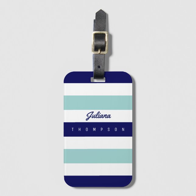 vågrät blått (2 ton) rand med namn bagagebricka (Framsida vertikal)