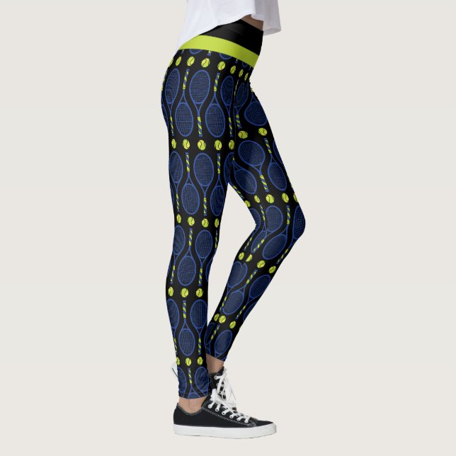 🎾 Vågrät blått, grönt, svart tennis 🎾 Leggings (Höger)